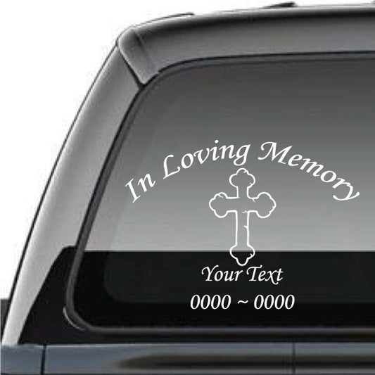 Image of Outlined Cross Custom In Loving Memory Decal