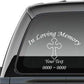 In Loving Memory car window decal with outlined cross and editable Your Text area