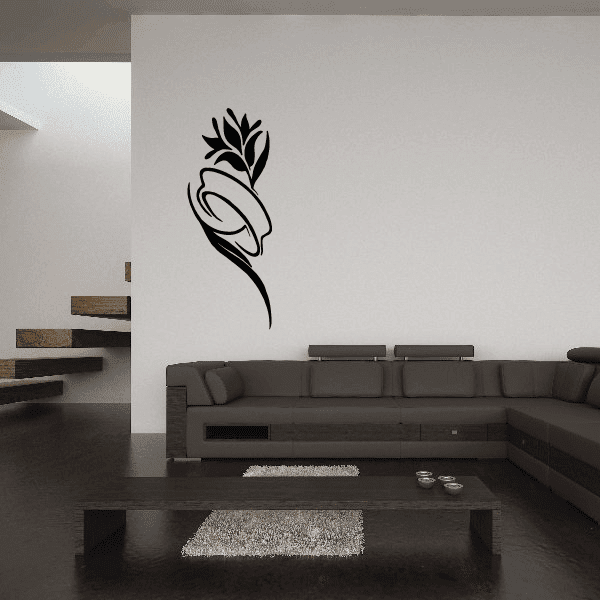 Outlined flower decal with leafy stem and curled petals design