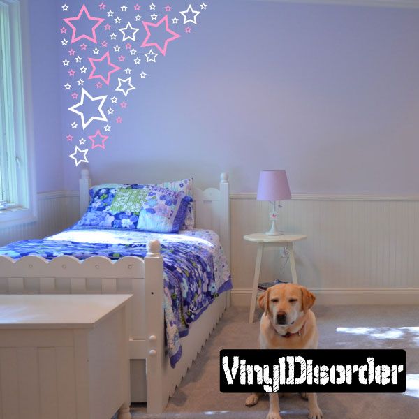 Outlined star wall decal set with pink, blue, and white stars
