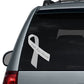 White ovarian cancer awareness ribbon vinyl sticker with attached ribbon shape