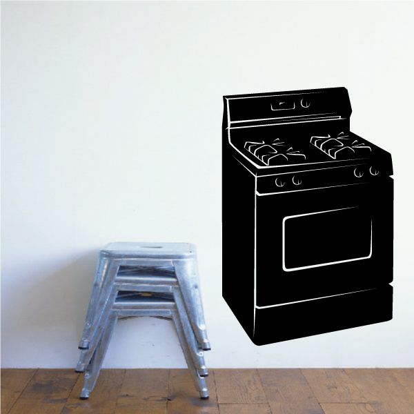 Oven decal sticker featuring a black stove illustration with knobs and oven window