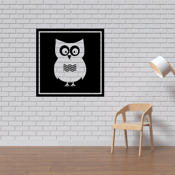 Image of Owl in Square Frame Decal