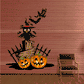 Owl on grave printed die-cut decal with jack-o-lantern pumpkins, spooky Halloween design