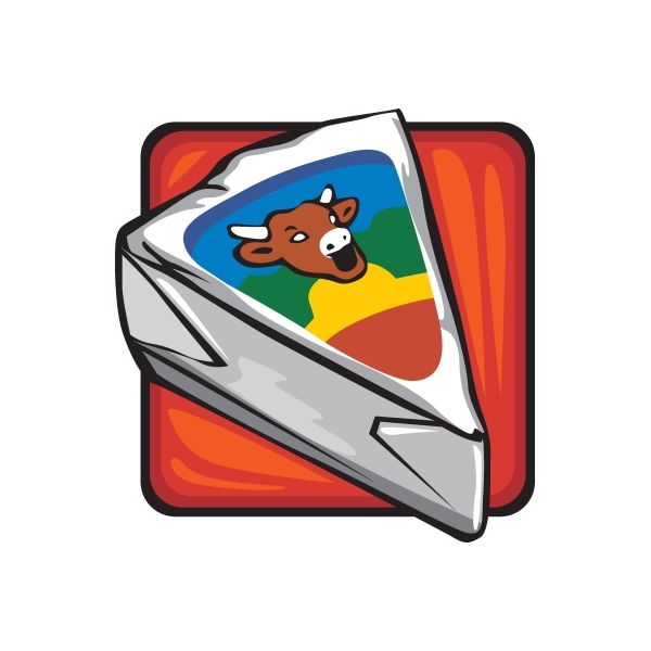Cartoon packaged cheese sticker with dog face in foil packet