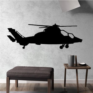 Attack helicopter wall decal, black silhouette with rotor detail