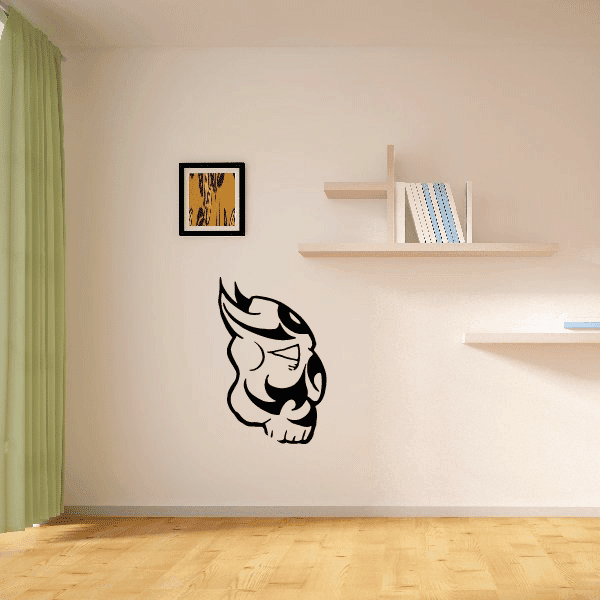 Demon face mask wall decal with bold black painted design