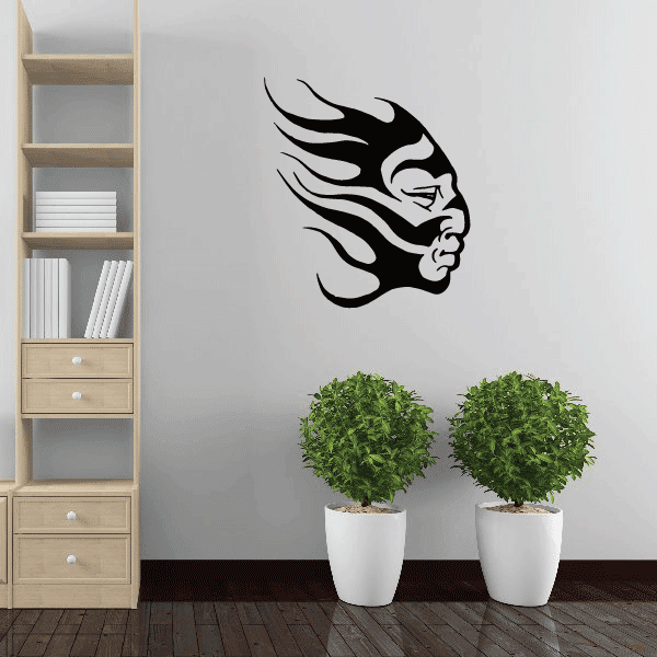 Black flame-faced sprite decal with profile mask design