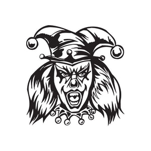Painted jester face head decal, black and white clown graphic