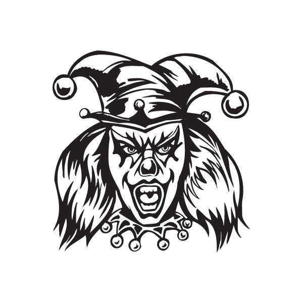 Painted jester face head decal, black and white clown graphic