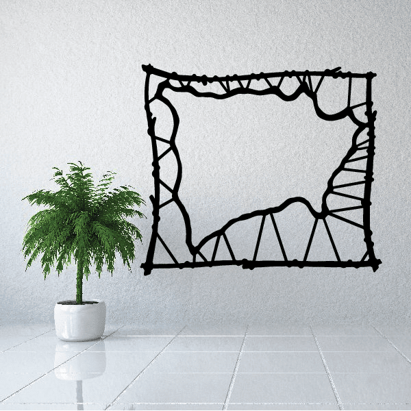 Black abstract hide-style wall decal with jagged frame, vinyl sticker