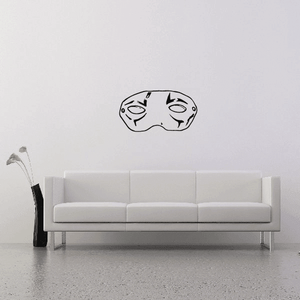 Masquerade mask decal with black line art, arched eyes and ornate swirls