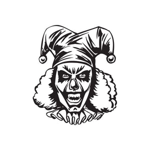 Skull jester face head decal with black-and-white painted artwork