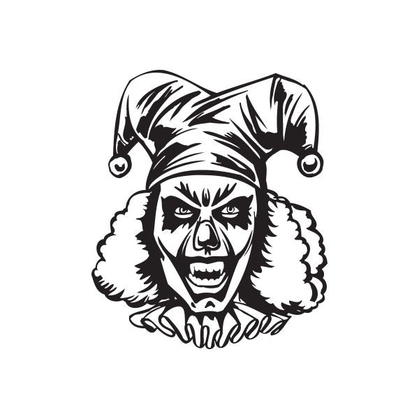 Skull jester face head decal with black-and-white painted artwork