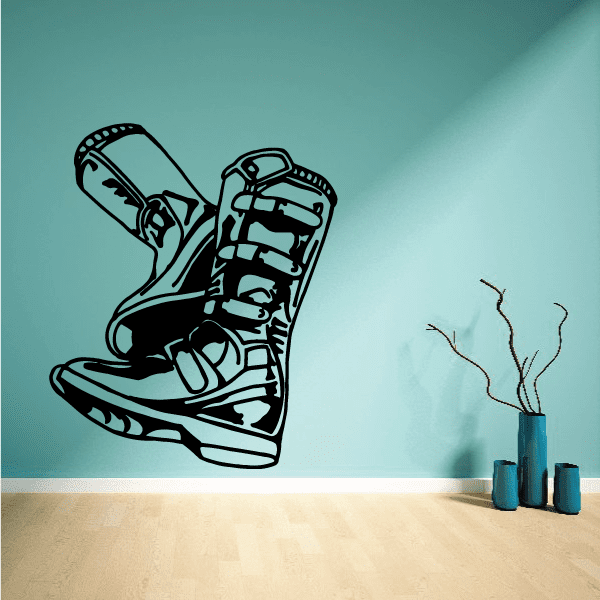 Pair of dirt bike boots decal, black outline on light surface