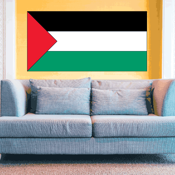 Rectangular Palestine flag sticker with red triangle and black, white, green stripes