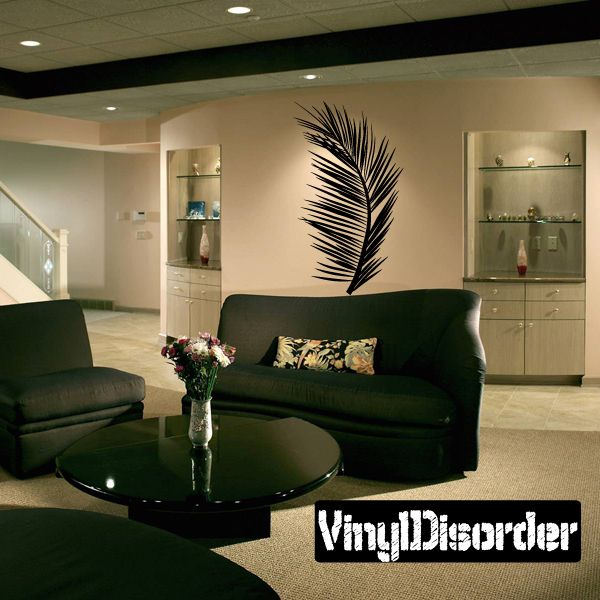 Palm tree frond wall decal in black, single leaf design