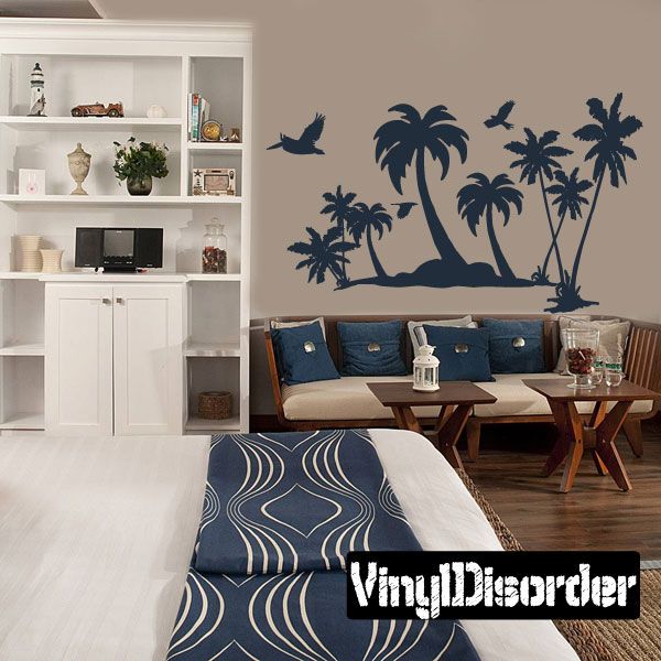 Palm tree and pelican wall decals with palm and bird silhouettes