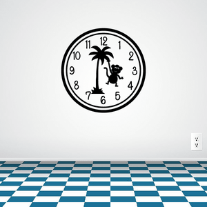 Round wall clock decal with palm tree and monkey silhouette