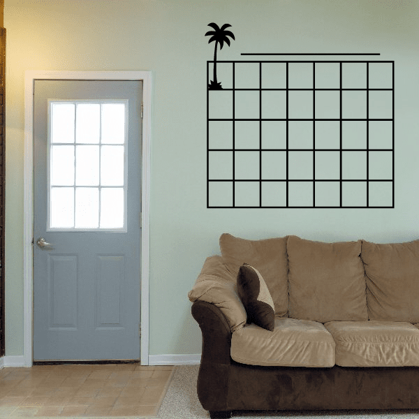 Palm tree monthly calendar wall decal with grid and palm tree silhouette