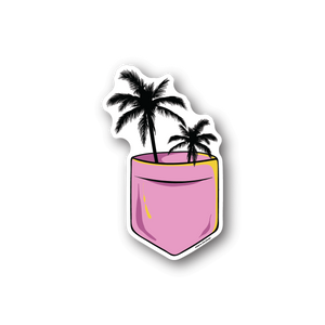 Palm tree pocket vinyl sticker with pink pocket and white palm trees