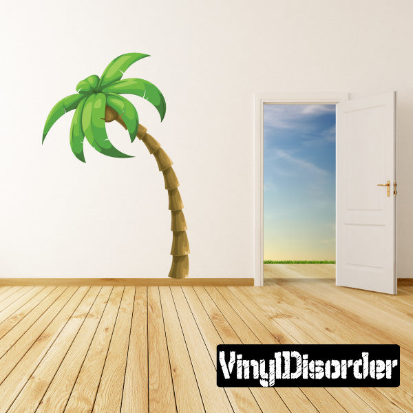 Palm tree wall sticker with green fronds and tan segmented trunk, single design.