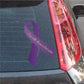 Purple awareness ribbon vinyl sticker with cursive text