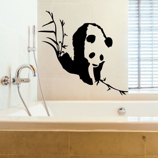 Image of Panda Bear with Bamboo Branches Decal