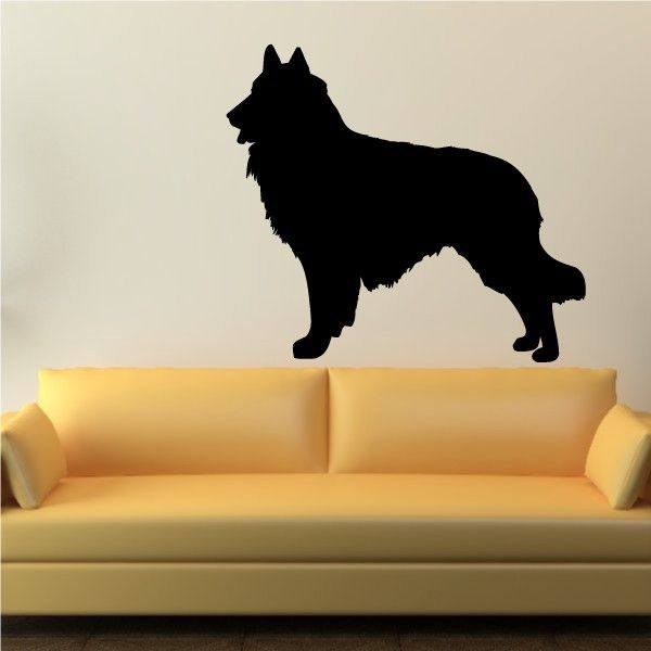Panting Belgian Tervuren dog decal, black standing dog silhouette