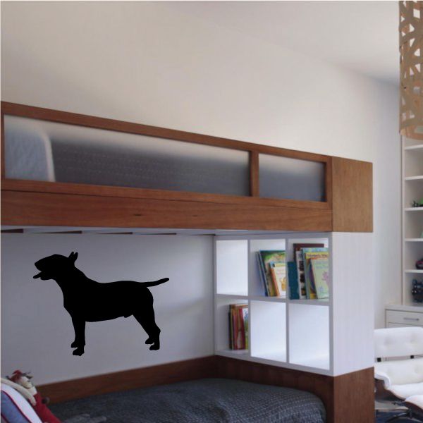 Bull terrier dog decal, black silhouette on light wall