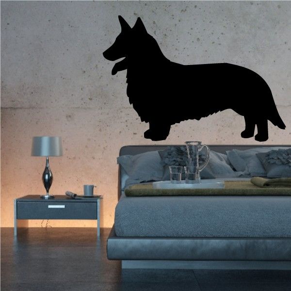 Black Welsh corgi decal silhouette with raised tail and ears