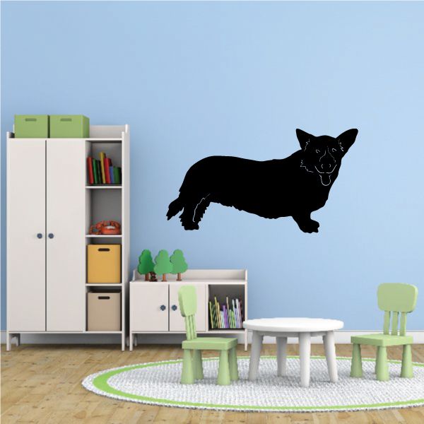 Black Welsh corgi wall decal with detailed face and standing pose