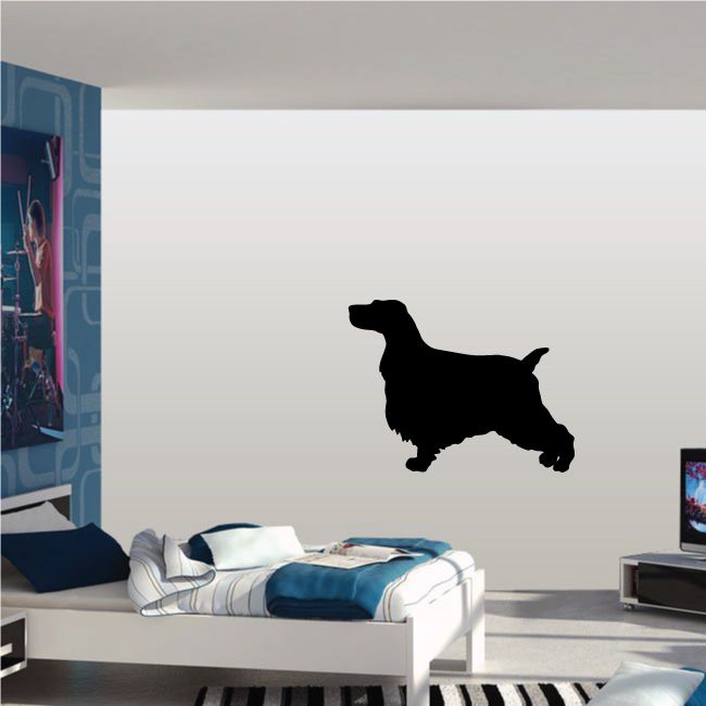 Panting English cocker spaniel decal, black dog silhouette on wall