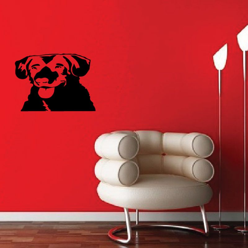 Black panting hunting dog head wall decal with open-mouth expression