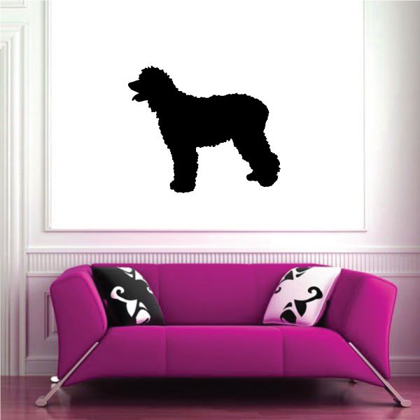 Panting Irish Water Spaniel dog decal, black silhouette