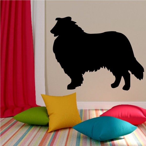 Black panting rough collie dog decal, side profile