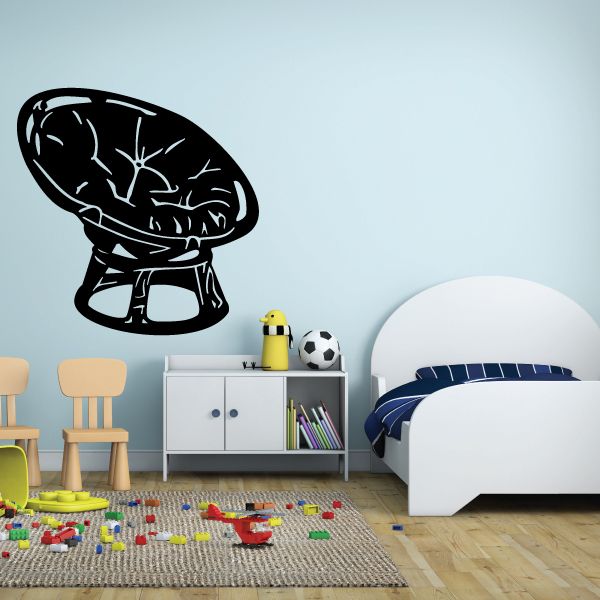 Papasan chair wall decal with black outline and white line details