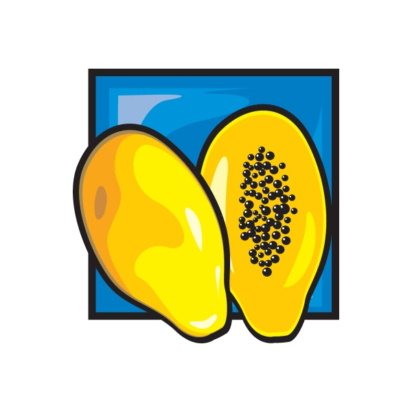Papaya fruit stickers: yellow halves with black seed dots