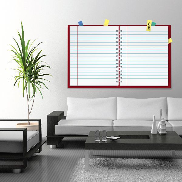 Open notebook wall decal with lined pages and red border