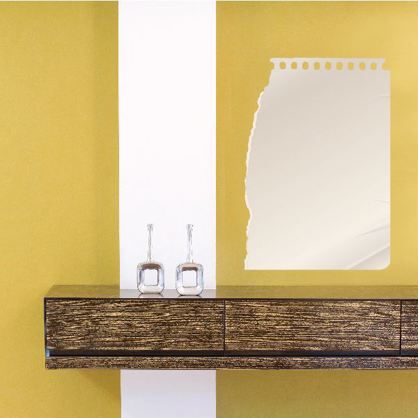 Notebook wall decal outline, white with dotted top perforation and rounded corners.