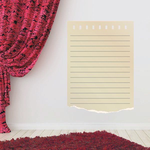 Beige lined paper notebook decal with punched top and torn bottom edge