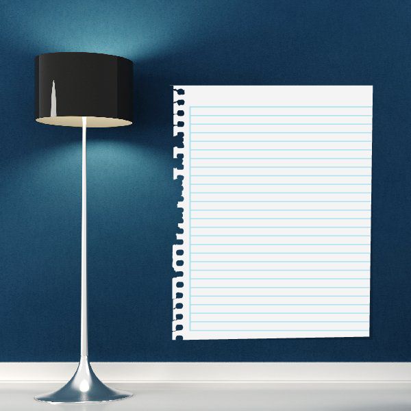 Notebook wall decal with spiral binding and lined page, vertical 'Notebook' text