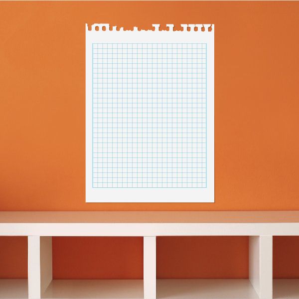 Paper notebook wall decal with white graph grid and binder clip top