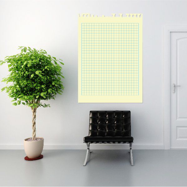 Lined grid paper notebook wall decal in pale yellow