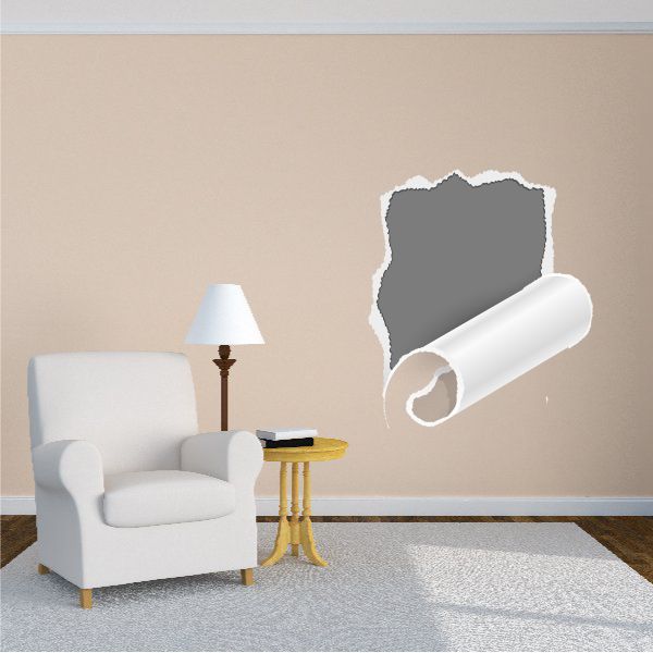 Gray torn-edge wall decal with vinyl roll, removable stick-on decor.