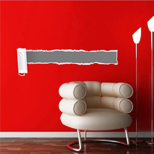 Torn paper wall decal with white jagged horizontal strip and two dangling vertical strips
