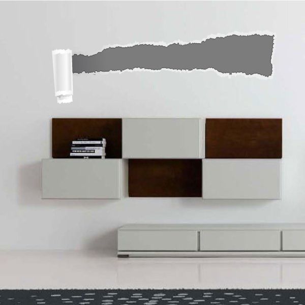 Vinyl wall decal strip with torn-paper edge, dark gray and light gray