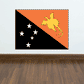 Papua New Guinea flag sticker, rectangular design with orange, black triangle, stars, and bird