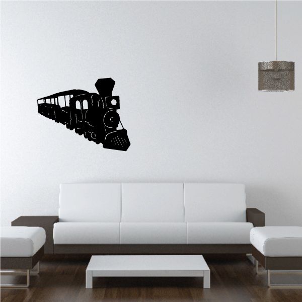 Black train silhouette wall decal with front engine detail