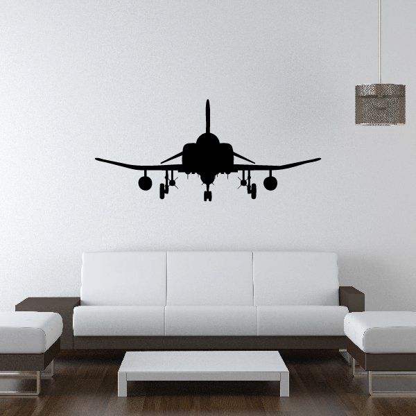 F-4 Phantom aircraft wall decal with parked jet silhouette, flat black outline